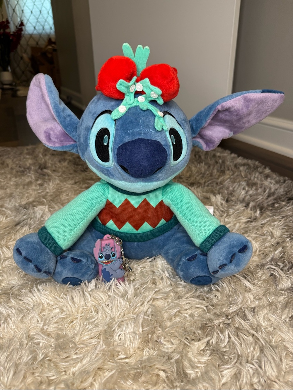 Disney Stitch Christmas Mistletoe Plush Toy and Hand Sanitizer Key Chain